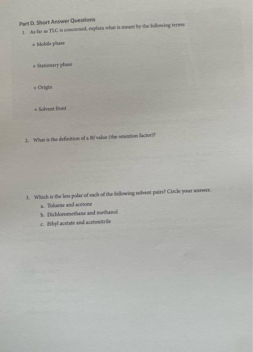 Tlc Identity Of An Unknown A B C D A B C D Oh Unknown Compound 10 Cm Part C Determination Of Unknown 7 Cm 5 5
