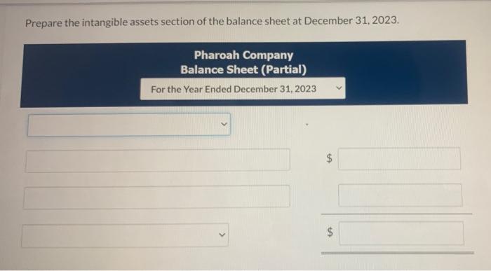 The Intangible Assets Section Of Pharoah Company S Balance Sheet At December 31 2022 Is Presented Here Patents 62 0 4