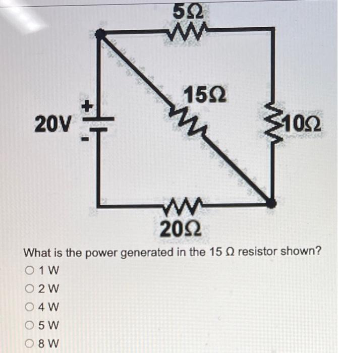 20v 592 1592 W Www 2092 1092 What Is The Power Generated In The 150 Resistor Shown 0 1 W 02w O 4 W O 5 W 08 W 1