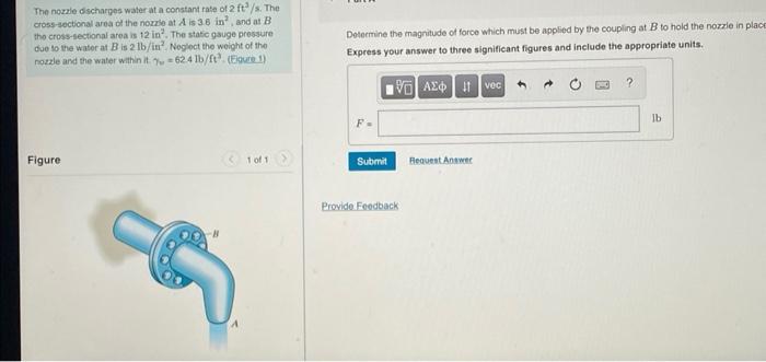 The Nozzle Discharges Water At A Constant Rate Of 2 Ft S The Cross Sectional Area Of The Nozzle At A Is 3 6 In And At 1