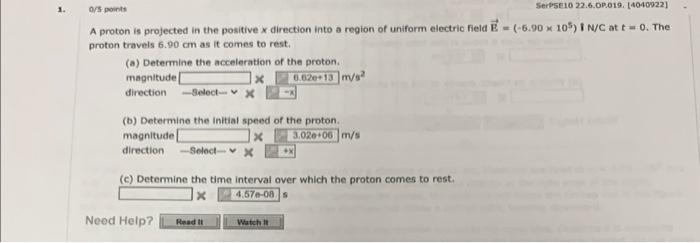 0 5 Points Serpse10 22 6 Op019 4040922 A Proton Is Projected In The Positive X Direction Into A Region Of Uniform Ele 1