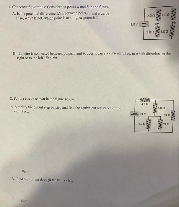 1 Conceptual Questions Consider The Points A And B In The Figure A Is The Potential Difference Av Between Points A A 2