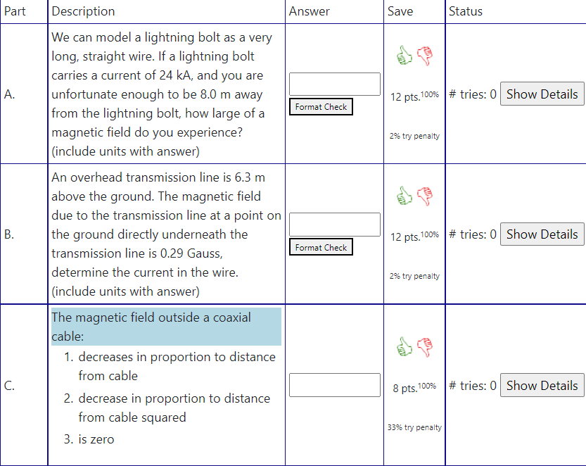Part A B C Description We Can Model A Lightning Bolt As A Very Long Straight Wire If A Lightning Bolt Carries A Cur 1