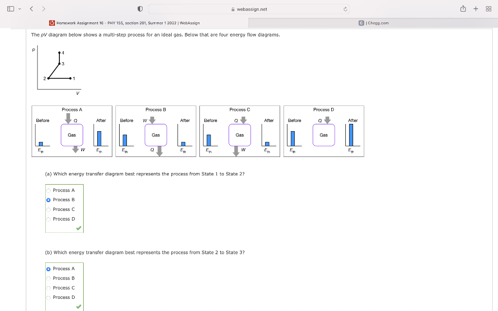Homework Assignment 16 Phy 155 Section 201 Summer 1 2022 Webassign The Pv Diagram Below Shows A Multi Step Process F 1