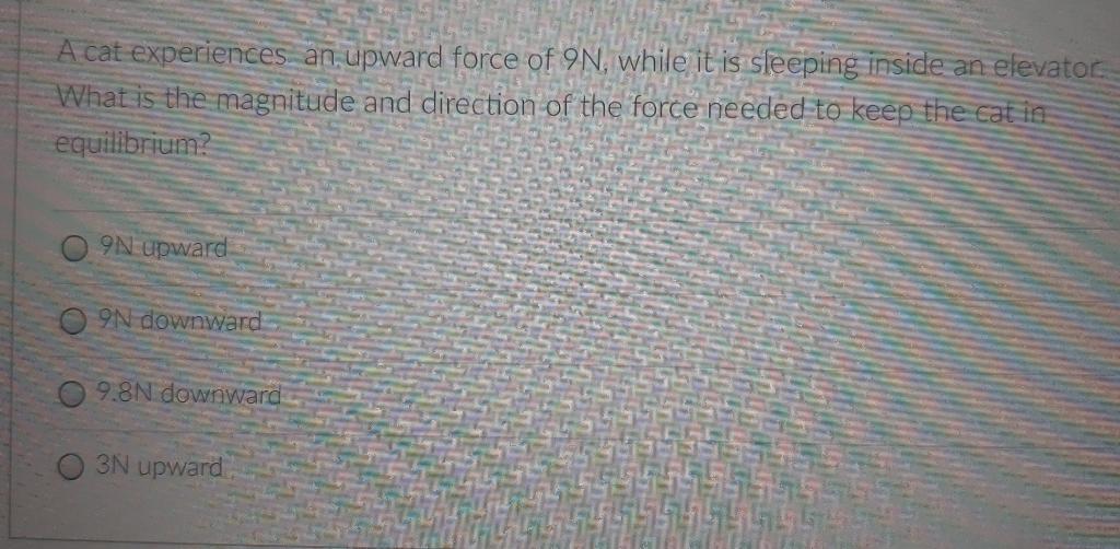 A Cat Experiences An Upward Force Of 9n While It Is Sleeping Inside An Elevator What Is The Magnitude And Direction Of 1