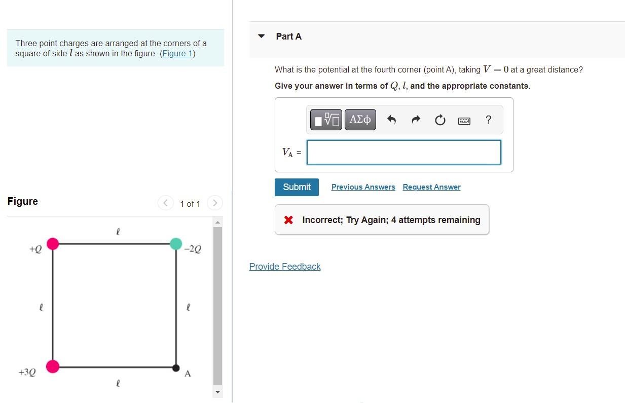 Three Point Charges Are Arranged At The Corners Of A Square Of Side I As Shown In The Figure Figure 1 Figure Q 3q 1 1