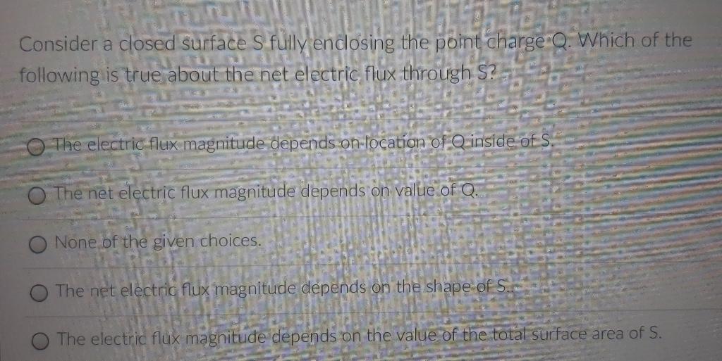 Consider A Closed Surface S Fully Enclosing The Point Charge Q Which Of The Following Is True About The Net Electric F 1