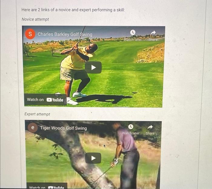 Here Are 2 Links Of A Novice And Expert Performing A Skill Novice Attempt S Charles Barkley Golf Swing Watch On Youtube 1