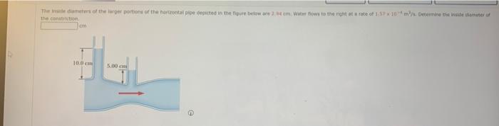 The Inside Diameters Of The Larger Portions Of The Hortzontal Pipe Depicted In The Figure Below Are 24 Cm Water Flows T 1