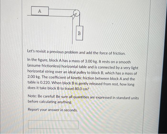 A B Let S Revisit A Previous Problem And Add The Force Of Friction In The Figure Block A Has A Mass Of 3 00 Kg It Res 1