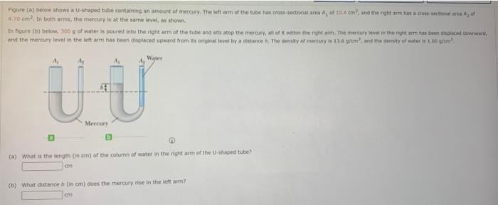 Figure A Below Shows A U Shaped Tube Containing An Amount Of Mercury The Left Arm Of The Tube Has Cross Sectional Are 1