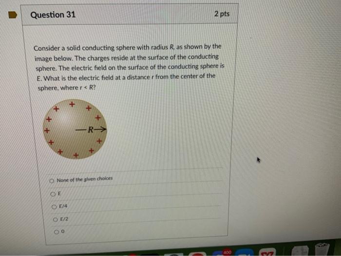 D Question 30 Consider A Solid Conducting Sphere With Radius R As Shown In The Image Below The Electric Field On The S 2