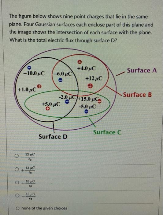 The Figure Below Shows Nine Point Charges That Lie In The Same Plane Four Gaussian Surfaces Each Enclose Part Of This P 1