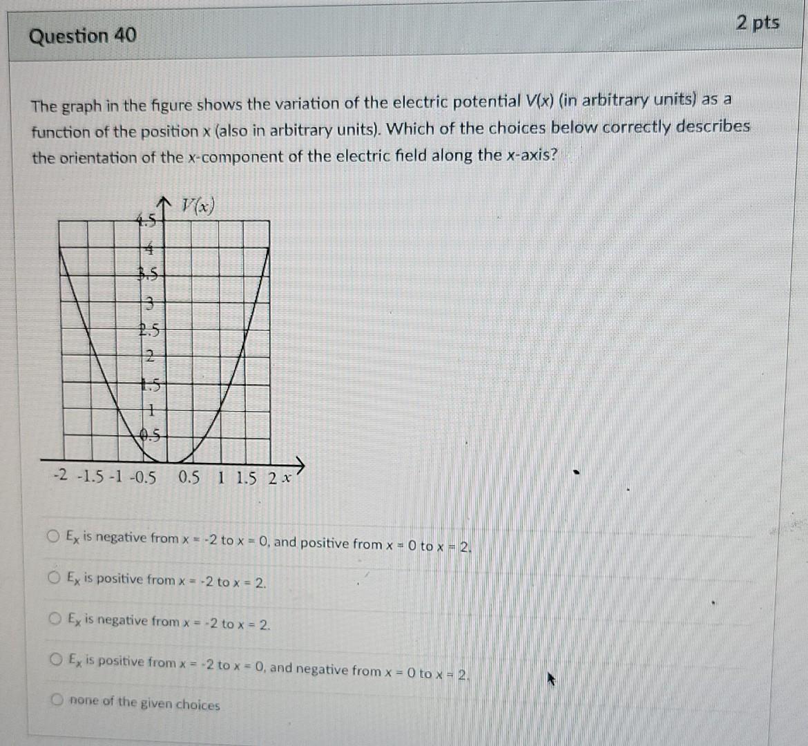 Question 39 Suppose You Have Two Negative Point Charges As You Move Them Farther And Farther Apart What Happens To The 2