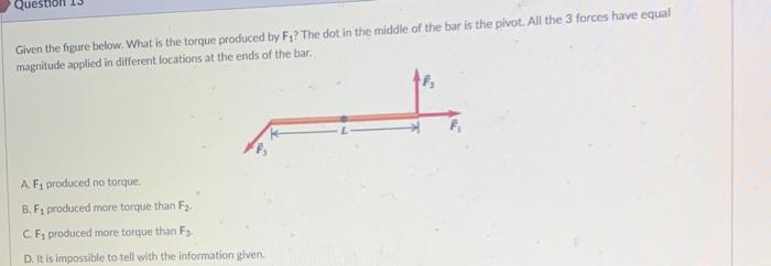Questi Given The Figure Below What Is The Torque Produced By F The Dot In The Middle Of The Bar Is The Pivot All The 1