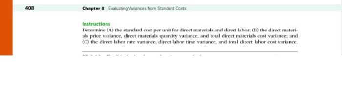 Pr 8 1a Direct Materials And Direct Labor Variance Analysis Obj 2 3 Direct Labor Time Abbeville Fixture Company Manufa 2