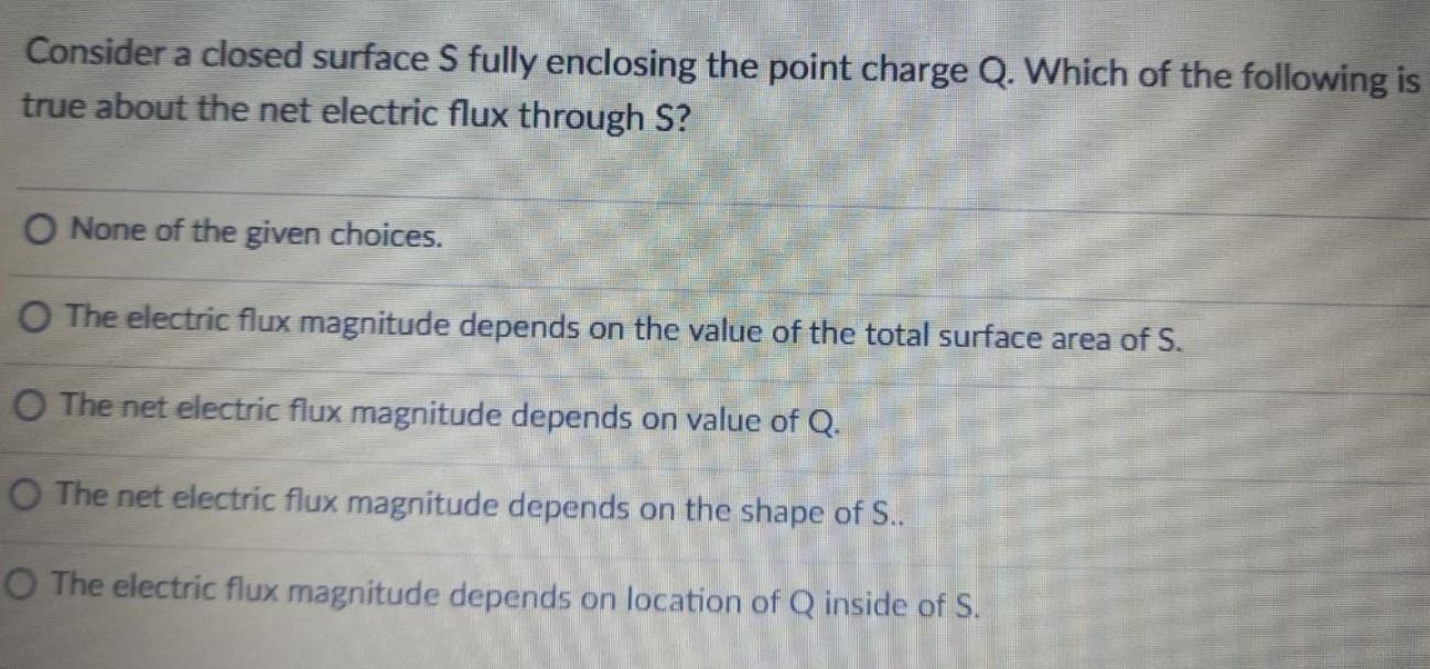 Consider A Closed Surface S Fully Enclosing The Point Charge Q Which Of The Following Is True About The Net Electric Fl 1