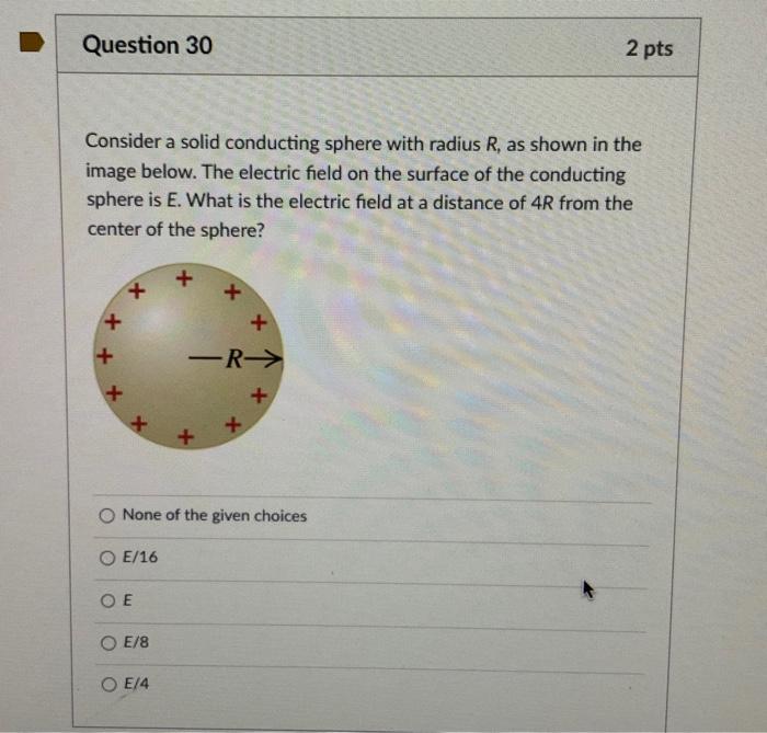 Question 30 Consider A Solid Conducting Sphere With Radius R As Shown In The Image Below The Electric Field On The Sur 1