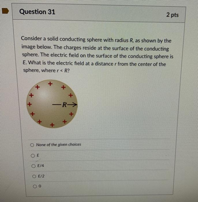 Question 30 Consider A Solid Conducting Sphere With Radius R As Shown In The Image Below The Electric Field On The Sur 2