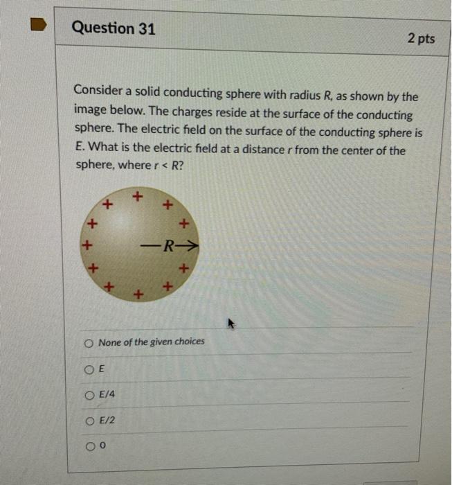 Question 31 Consider A Solid Conducting Sphere With Radius R As Shown By The Image Below The Charges Reside At The Sur 1