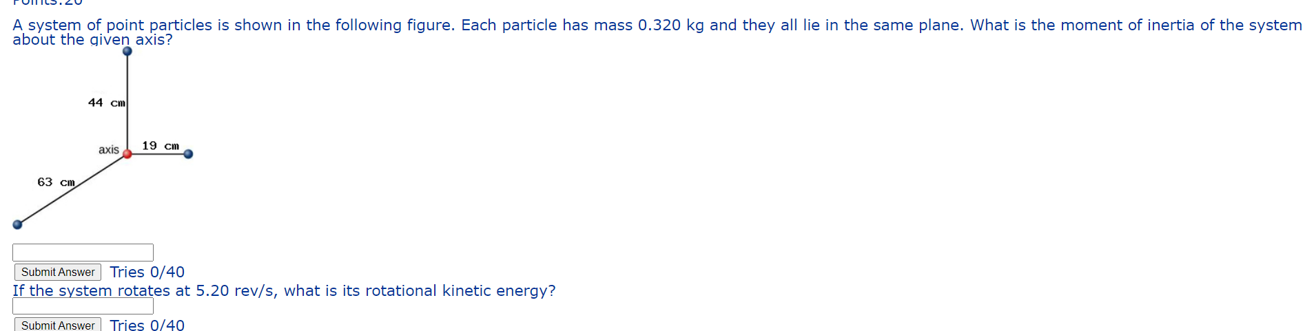 A System Of Point Particles Is Shown In The Following Figure Each Particle Has Mass 0 320 Kg And They All Lie In The Sa 1