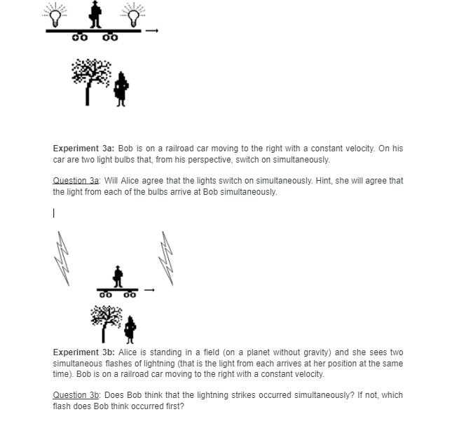 00 Experiment 3a Bob Is On A Railroad Car Moving To The Right With A Constant Velocity On His Car Are Two Light Bulbs 1