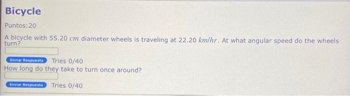 Bicycle Puntos 20 A Bicycle With 55 20 Cm Diameter Wheels Is Traveling At 22 20 Km Hr At What Angular Speed Do The Whe 1
