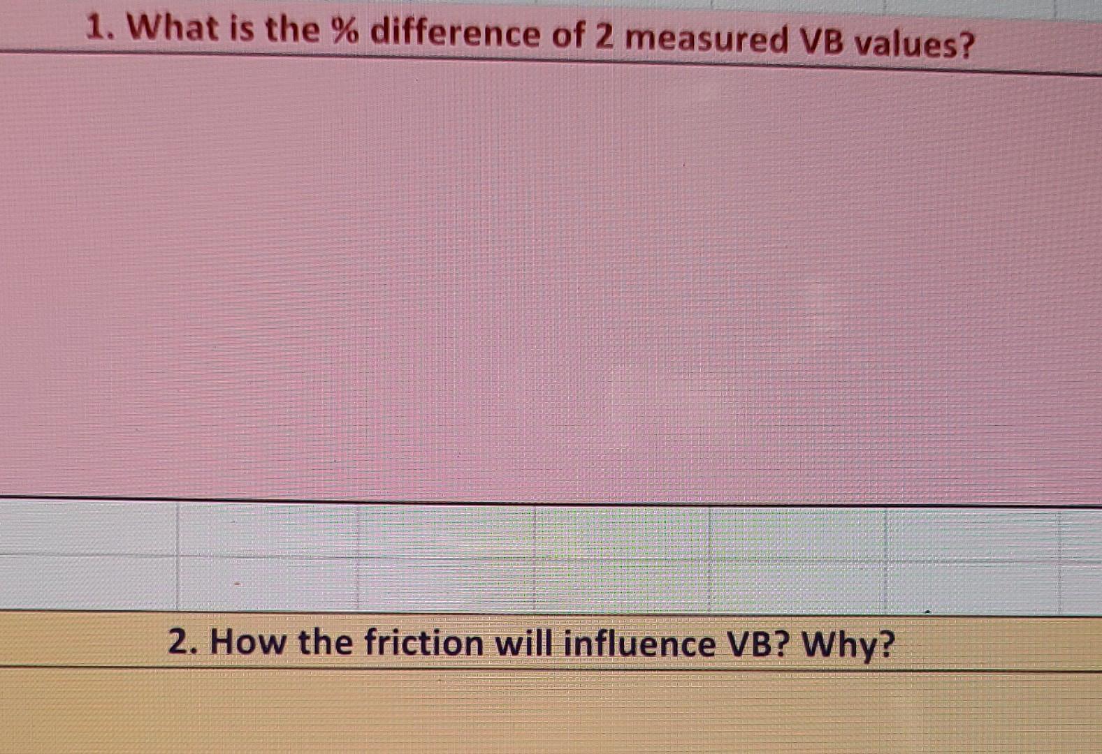 1 What Is The Difference Of 2 Measured Vb Values 2 How The Friction Will Influence Vb Why 1