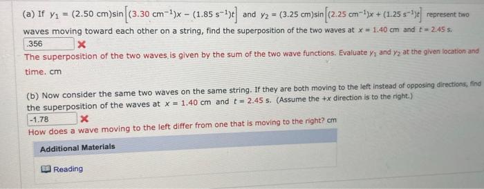 A If Y 2 50 Cm Sin 3 30 Cm X 1 85 S And Y 3 25 Cm Sin 2 25 Cm 1 X 1 25 S Represent Two Waves M 1