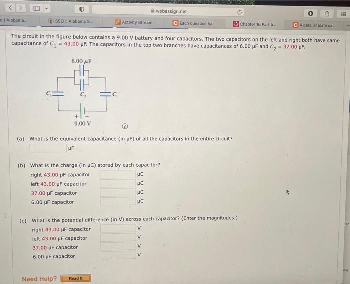 E Alabama Sso Alabama S Activity Stream Chapter 16 Part B The Circuit In The Figure Below Contains A 9 00 V Batt 1
