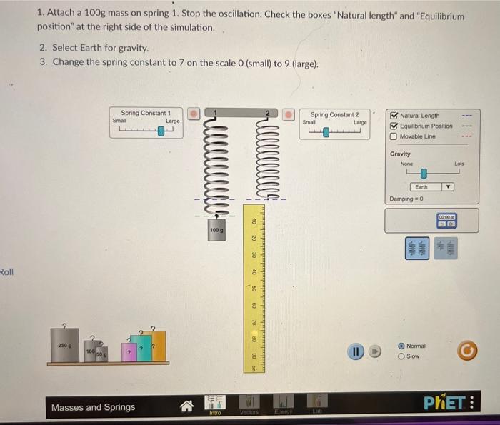 Roll 1 Attach A 100g Mass On Spring 1 Stop The Oscillation Check The Boxes Natural Length And Equilibrium Position 1