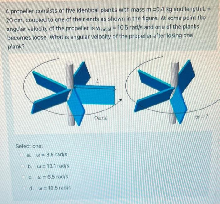 A Propeller Consists Of Five Identical Planks With Mass M 0 4 Kg And Length L 20 Cm Coupled To One Of Their Ends As 1
