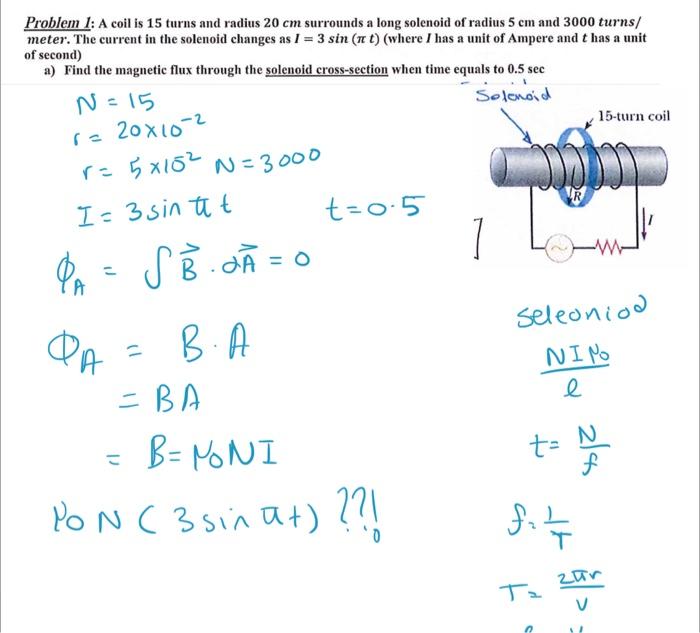 Problem 1 A Coil Is 15 Turns And Radius 20 Cm Surrounds A Long Solenoid Of Radius 5 Cm And 3000 Turns Meter The Curre 1