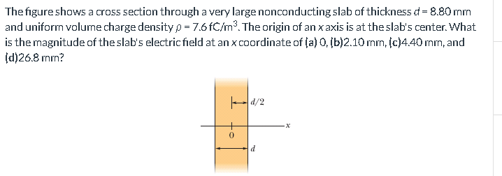 The Figure Shows A Cross Section Through A Very Large Nonconducting Slab Of Thickness D 8 80 Mm And Uniform Volume Cha 1
