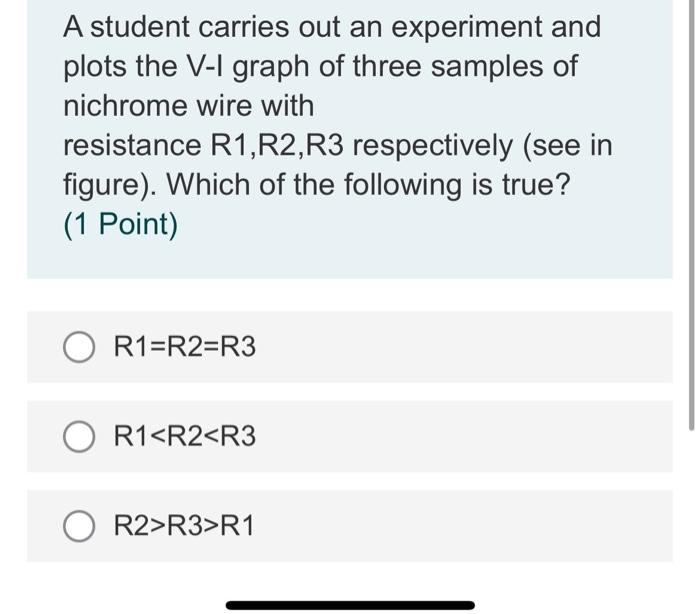 A Student Carries Out An Experiment And Plots The V I Graph Of Three Samples Of Nichrome Wire With Resistance R1 R2 R3 1