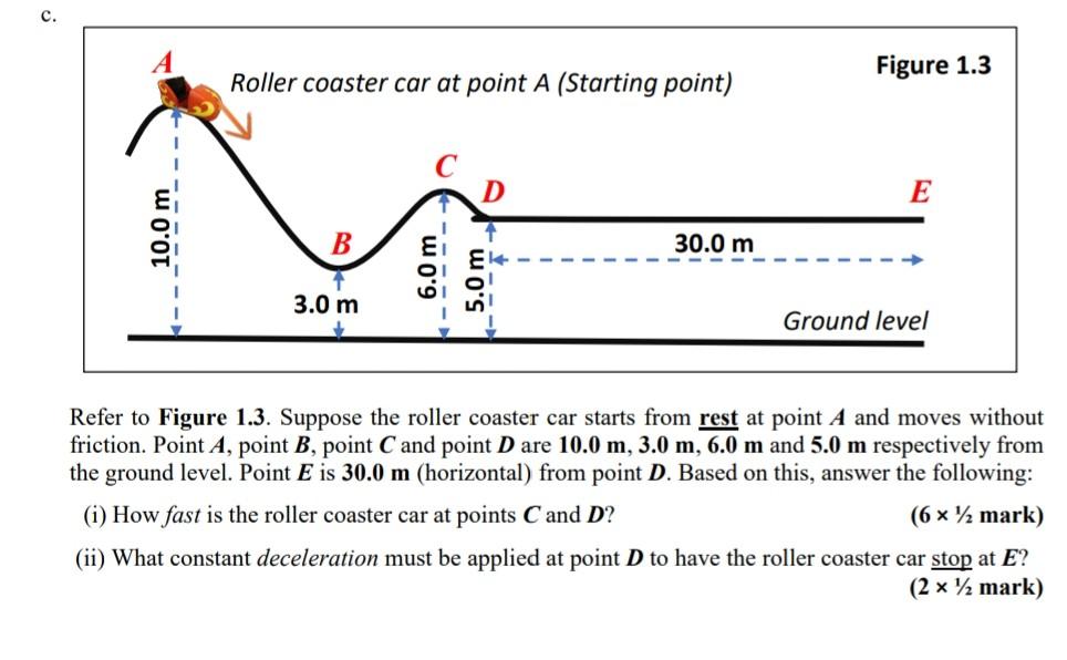 C 10 0 M Roller Coaster Car At Point A Starting Point B 3 0 M 6 0 M 5 0 M 30 0 M Figure 1 3 E Ground Level Refer To F 1