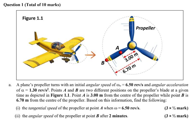 Question 1 Total Of 10 Marks Figure 1 1 B A Propeller 4114 3 00 M 111111 6 70 M A A Plane S Propeller Turns With An I 1