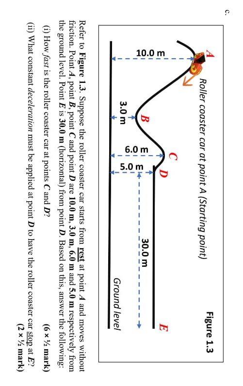 10 0 M Roller Coaster Car At Point A Starting Point B 3 0 M 6 0 M D 5 0 M 30 0 M Figure 1 3 E Ground Level Refer To Fi 1