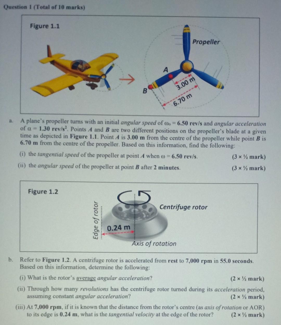 Question 1 Total Of 10 Marks A Figure 1 1 Figure 1 2 Of Rotor Edge C A A Plane S Propeller Turns With An Initial Angu 1