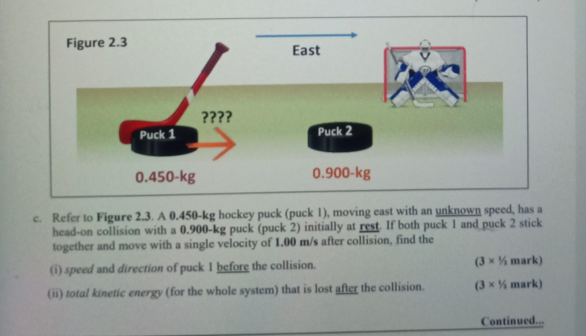 Figure 2 3 Puck 1 0 450 Kg East Puck 2 0 900 Kg C Refer To Figure 2 3 A 0 450 Kg Hockey Puck Puck 1 Moving Eas 1