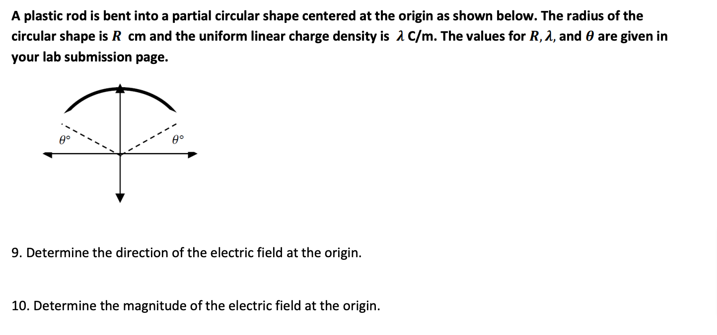 A Plastic Rod Is Bent Into A Partial Circular Shape Centered At The Origin As Shown Below The Radius Of The Circular Sh 1