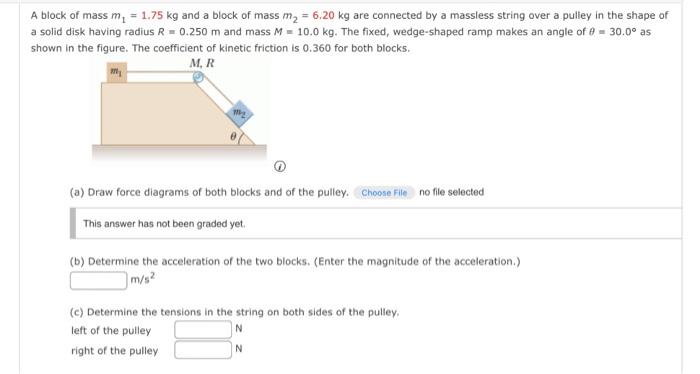 A Block Of Mass M 1 75 Kg And A Block Of Mass M 6 20 Kg Are Connected By A Massless String Over A Pulley In The Sh 1