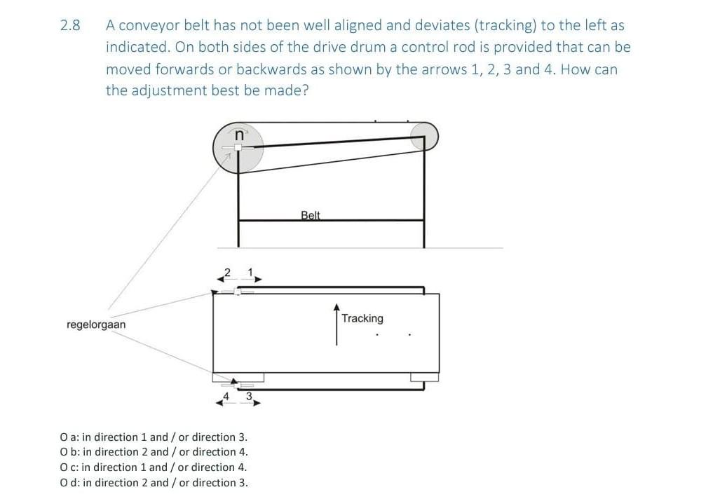 2 8 A Conveyor Belt Has Not Been Well Aligned And Deviates Tracking To The Left As Indicated On Both Sides Of The Dri 1