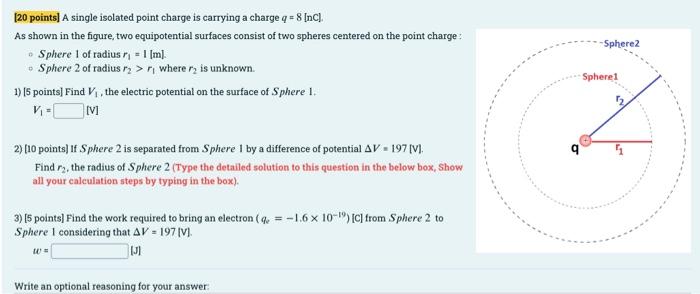 20 Points A Single Isolated Point Charge Is Carrying A Charge Q 8 Nc As Shown In The Figure Two Equipotential Su 1