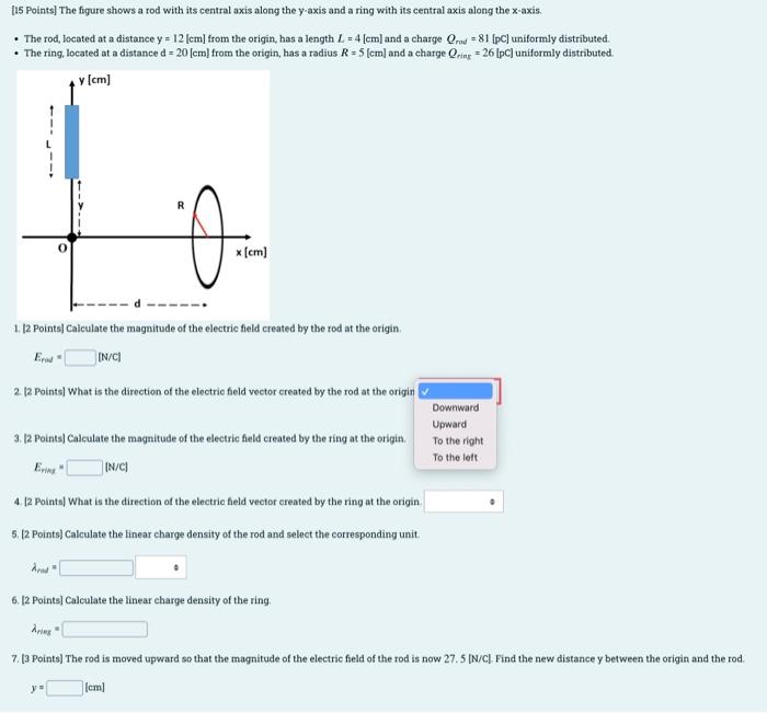 15 Points The Figure Shows A Rod With Its Central Axis Along The Y Axis And A Ring With Its Central Axis Along The X A 1