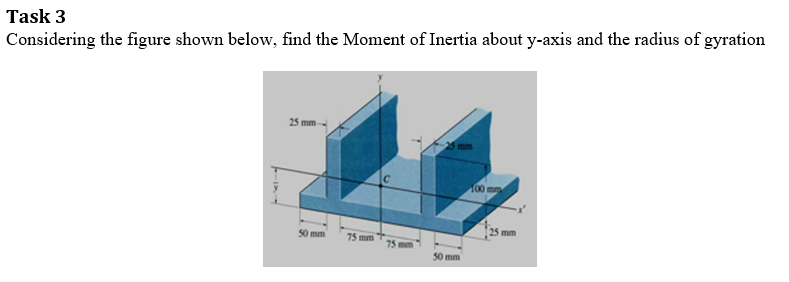 Task 3 Considering The Figure Shown Below Find The Moment Of Inertia About Y Axis And The Radius Of Gyration 25 Mm 75 M 1