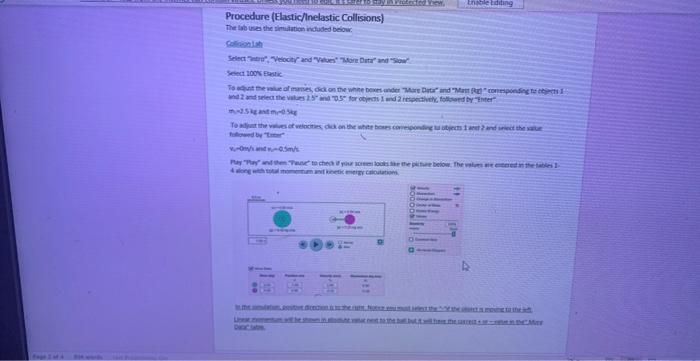 Then Procedure Elastic Inelastic Collisions The Lab Uses The Simulation Included Below Protected View Enable Editing 1