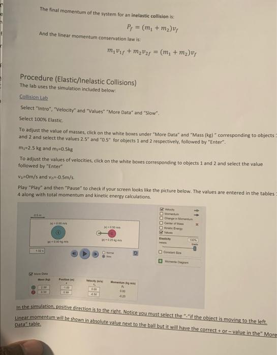 Then Procedure Elastic Inelastic Collisions The Lab Uses The Simulation Included Below Protected View Enable Editing 8