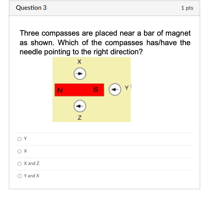 Question 3 Three Compasses Are Placed Near A Bar Of Magnet As Shown Which Of The Compasses Has Have The Needle Pointing 1