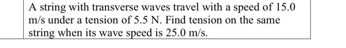 A String With Transverse Waves Travel With A Speed Of 15 0 M S Under A Tension Of 5 5 N Find Tension On The Same String 1